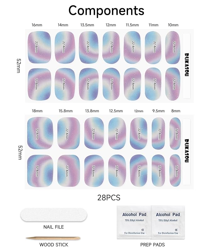 Semi Cured Gel Nail Strips (Colorful Lollipop), 28 pcs UV Gel Nail Stickers for Women Work with Any UV Lamps, Salon Quality Nails Wraps for Home DIY Nails Art