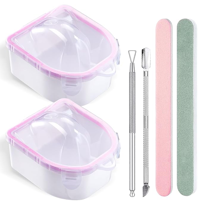 Wifniee Nail Soaking Bowl: 2PCS Soak Off Gel Nail Polish Dip Powder Remover Bowl for Hand Finger- Acetone Proof Manicure Bowl for Salon Home (S1-Pink)