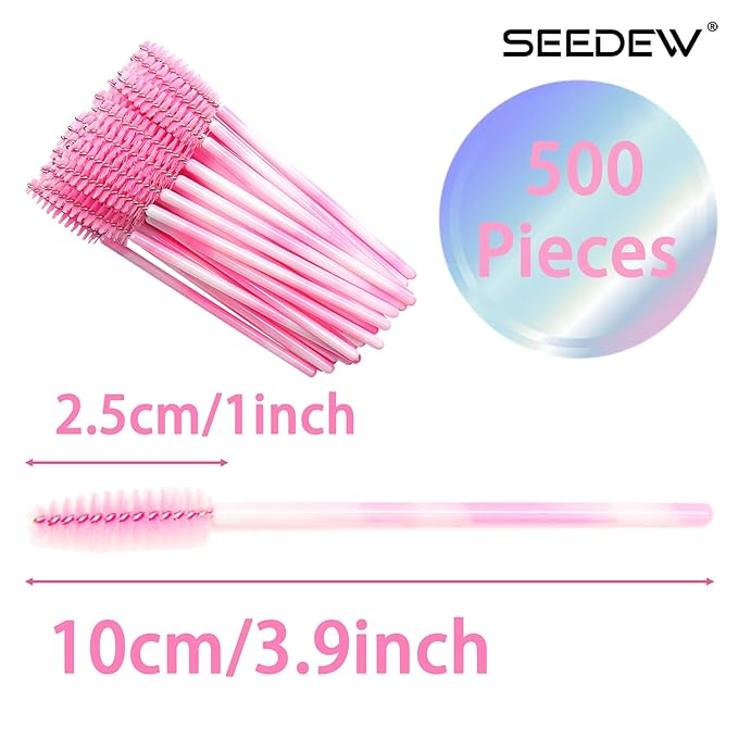 500 Pieces Eyelashes/Eyebrows Brushes, 10CM Lash Removal Cleaning Tools, Gradient Handle, Makeup Tools Mascara Wands(Simple Packaging)-(Gradient Pink)