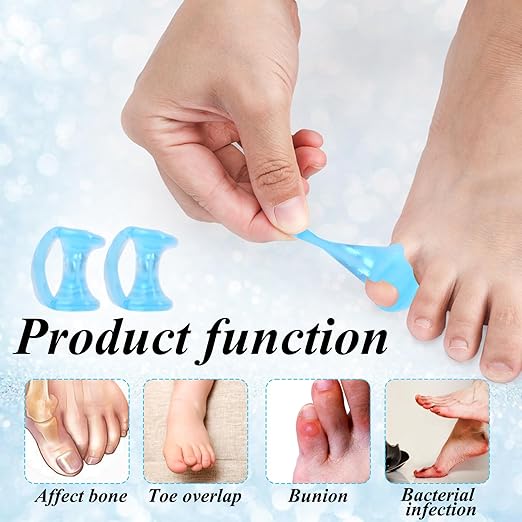 Gel Toe Separator, Pinky Toe Spacers, Little Toe Cushions Straightener Bunion Corrector for Preventing Rubbing & Relieving Pressure, Pain Relief from Overlapping Toes (Clear Blue-10pcs)