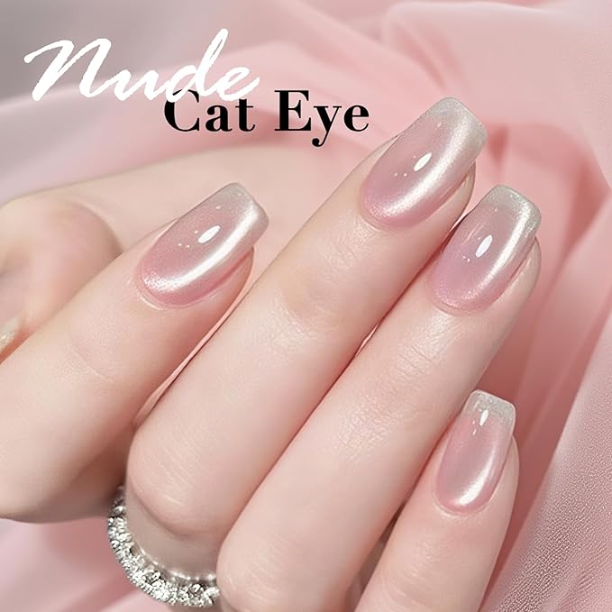 AZUREBEAUTY Cat Eye Nail Polish Quick Dry Nude Glitter Toe Nail Polish Natural Shine Nail Lacquer Salon-Quality for Women Girl Gifts