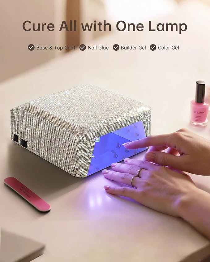UV Nail Lamp, Rechargeable LED Nail Lamp Sparkly Gel Polish Light 4 Timer Setting Professional Quick Dry Curing Lamp with Display Auto Sensor for Salon & Home