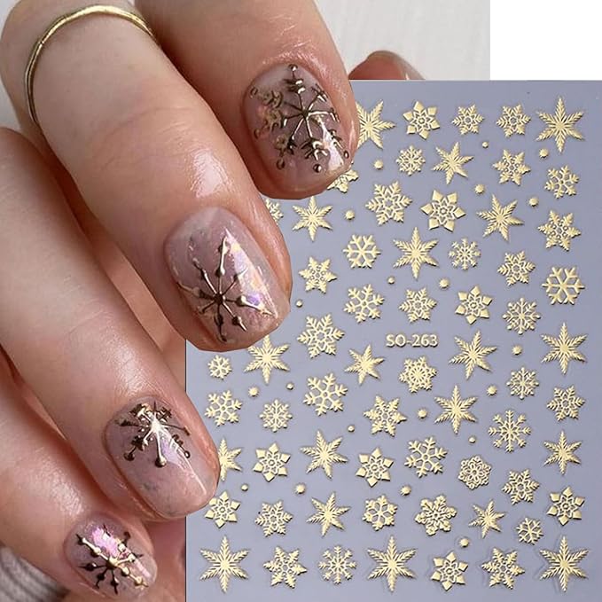 Christmas Nail Art Stickers Snowflake Nail Stickers for Nail Art 3D Self Adhesive Nail Decals Bronzing Gold Red White Laser Design Holographic Nail Sticker for Women Manicure Decor 5 Sheets