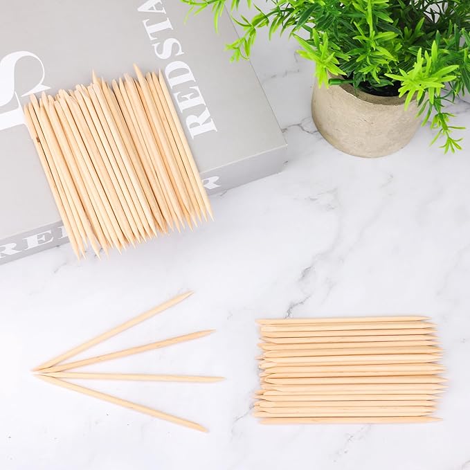 1000 PCS 4.5 Inch Orange Wood Sticks for Nails, AHIER Wooden Cuticle Pusher Sticks Double Head Functional Manicure Tools