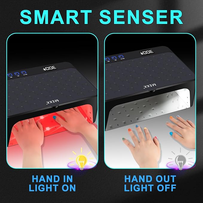 MEKK UV LED Nail Lamp - Luxury Cordless UV Light for Gel Nails with Red Light Skincare,4+2 Timer Modes,Two-Hand Design,Professional Nail Lamp for Salon & Home-Black