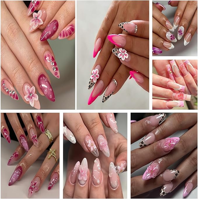 4 Sheets Flower Nail Art Stickers 3D Self-Adhesive Blossom Nails Sticker Spring Nail Art Decals Holographic Daisy Nails Decal Decoration for Women Colorful Flowers Manicure DIY Nail Supplies