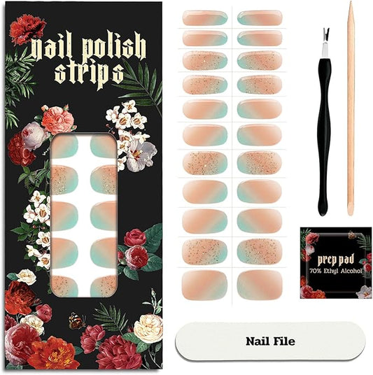 Nail Polish Strips - 22 Pcs Salon Quality Gel Nail Stickers - Long Lasting Wraps (Harvest A Pumpkin)