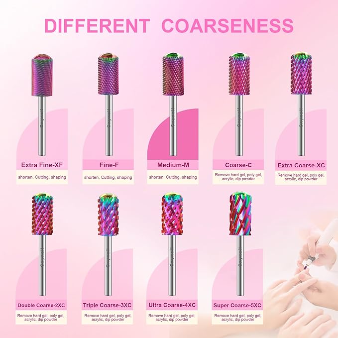 3/32" 2PCS Large Barrel Smooth Round Top Tungsten Carbide Nail Drill Bit Safety Bit for Gel & Acrylic Removal, 2-Way Rotating Efile Tip, Salon Electric File Accessory (M Grit, Multicolor)