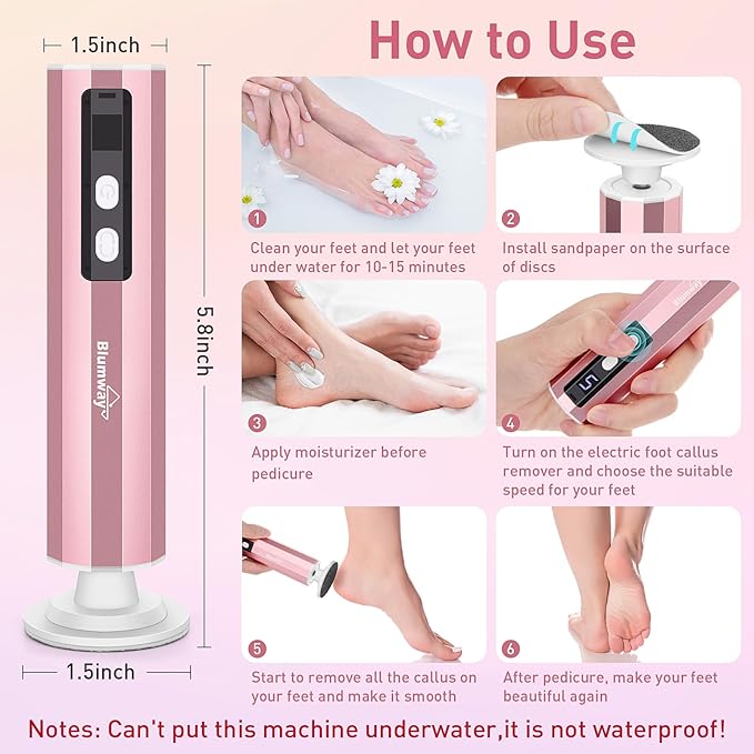 Blumway Electric Foot Callus Remover, 2 in 1 Electric Foot File Nail Grinder, 9 Adjustable Speeds &10+10+10 Replacement Sandpaper Pedicure Tools for Men Women Feet Dead Skin