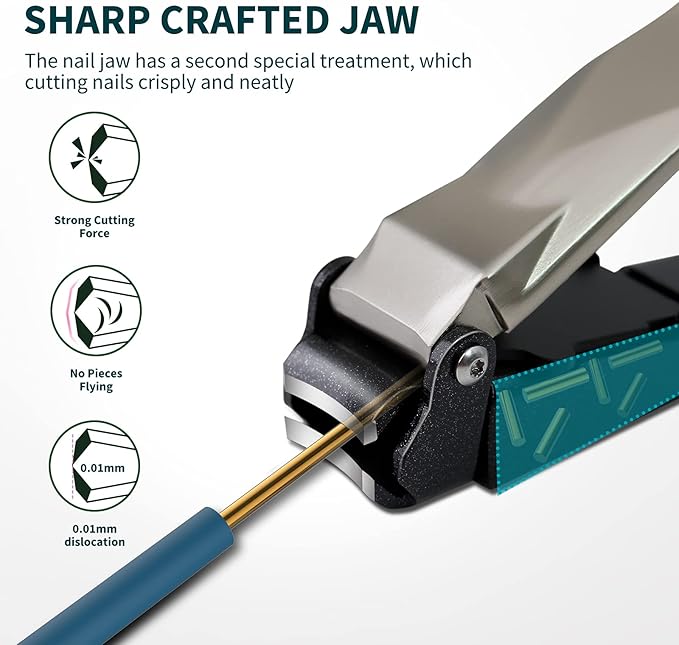 Nail Clippers with Catcher, No Splash Fingernail Toenail Clippers with Sharp Curved Blade and Glass Nail File, Wide Jaw Opening Stainless Steel Nail Cutter Trimmer for Seniors Adult Men Women