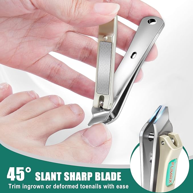 Nail Clippers for Men Thick Nails with Catcher, Upgraded Slanted Ingrown Toenail Clippers for Seniors, No Splash Fingernail Clipper with Wide Jaw Opening, Heavy Duty Nail Clipper for Thick Toenails