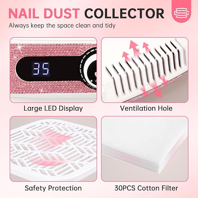 Cordless Nail Dust Collector,Rechargeable Dust Collector Nail Tech with Reusable Filter,Compact Vacuum Fan Dust Collector Manicure Pedicure Tool for Acrylic Nail Polishing,Salon&Home