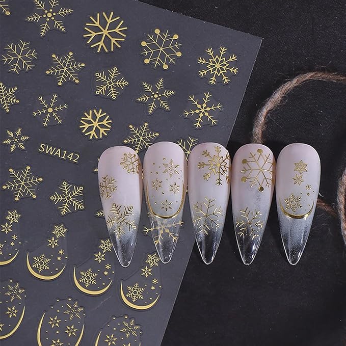 3 Sheets Christmas Nail Stickers for Nail Art WLGDLH 3D Self Adhesive Nail Art Stickers Multicolor Snowflakes Nail Decals Winter Snowflake Nail Supplies for Women DIY Christmas Decorations