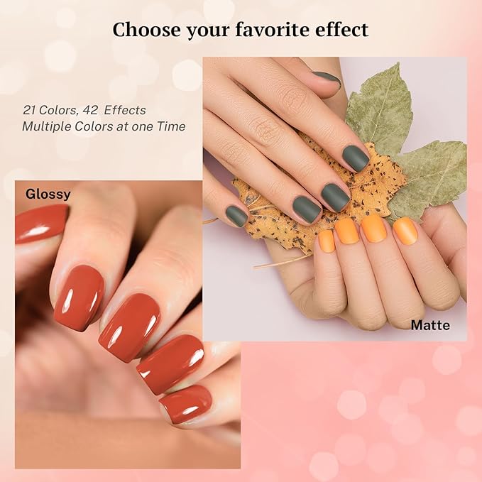 PHOENIXY 24 PCS Gel Nail Polish, Gel Nail Polish Kit with Base Glossy Matte Top Coat Brown Black Gray Red Starter Nail Set Gifts for Women
