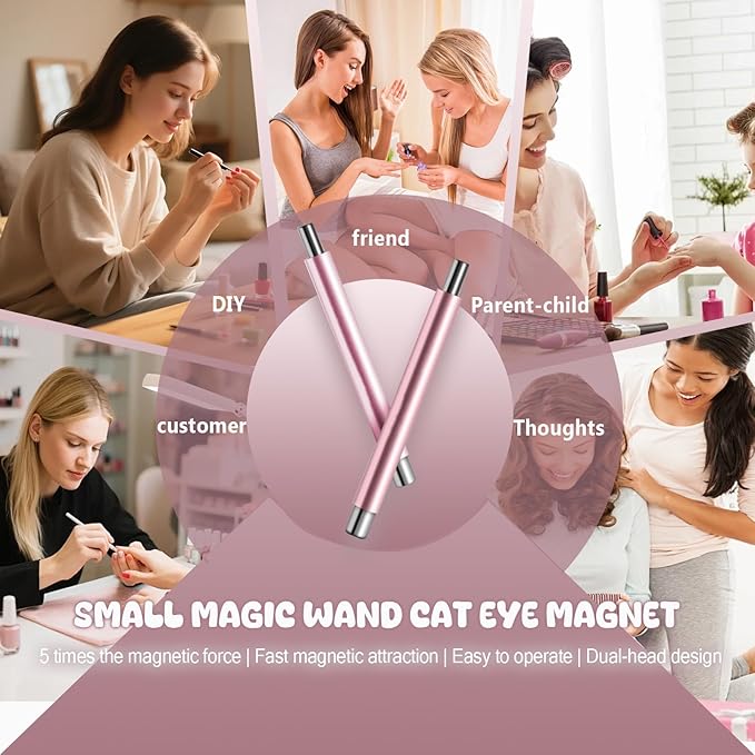 Pink Cateye Magnet, Magnet for Nails, Cat Eye Round Nail Magnetic Beads, Diverse Effect Double Ended Manicure Salon Design Art Tools Set Accessories for Women Diy Manicure Accessories