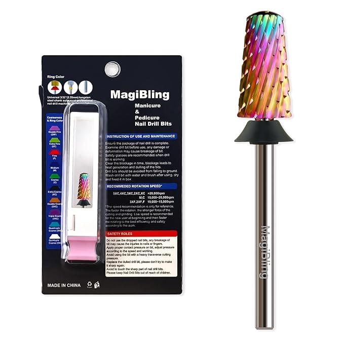 Round Top Nail Drill Bits, Cross Cut Tapered 3/32'' Safety Tungsten Carbide Professional Bit, Remove Gel Fast, Left Right Hand Use, Acrylic Nail Polish, Technicians Bits, Extra Coarse.