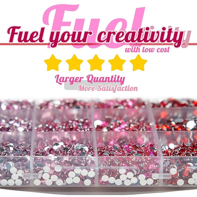 Resin Rhinestones Bulk for Crafting 3mm 4mm 5mm 4 Color Flatback Crystal Stones Non-Hotfix Light Pink Hot Pink Red Resin Gems Diamonds for Nails Eyes Face Makeup Crafts DIY Tumblers Bottles