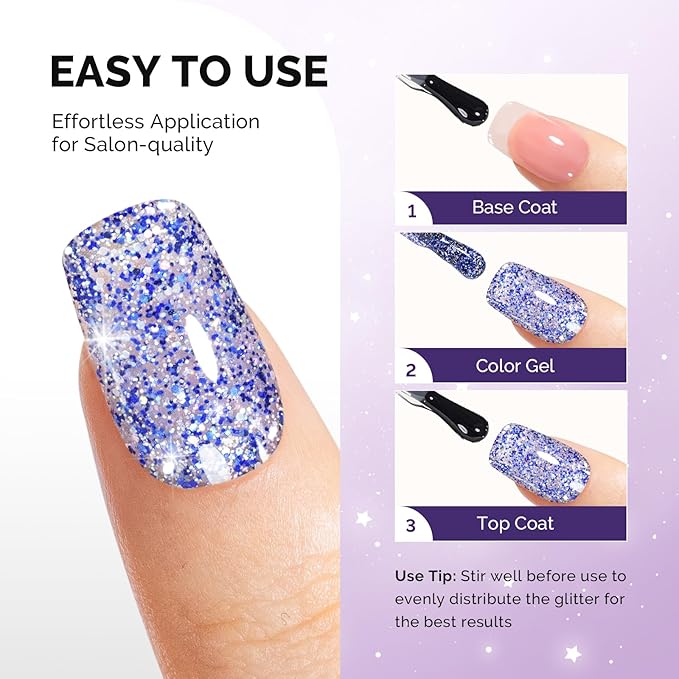 MelodySusie Galaliver Glitter Gel Nail Polish, 15ML Sparkly Shimmer Gel Polish Soak Off UV LED Cured Long Lasting Gift for Women DIY Nail Design Nail Art Manicure Starry Blue X11