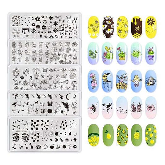 MR.FOX Nail Stamping Plate Set, 5Pcs Nail Art Stamp Kit Templates for Women with Plenty of Images