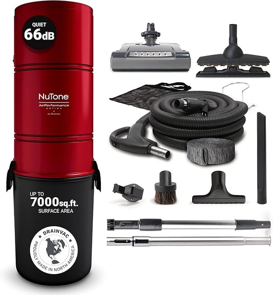 Drainvac Broan-nutone 650 Air watts Residential Central Vacuum System Premium Electric Tool Set for Cleaning Floors - Anti-Vibration, Powerful Suction