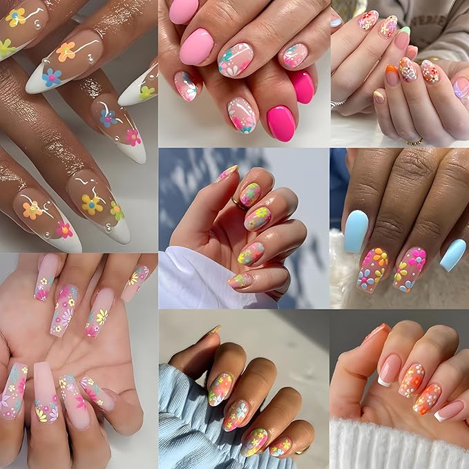 30 Sheets Flower Nail Stickers for Nail Art Colorful 3D Self Adhesive Daisy Nail Decals Spring Summer Nail Art Stickers Cute Floral Nail Design Decoration Accessories for Women and Girls
