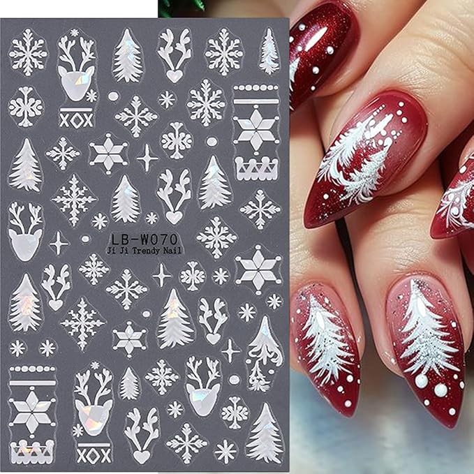 6 Sheets Snowflake Nail Art Stickers Christmas Santa Hat Nail Decals Aurora Gingerbread Man Bell Nail Design 3D Self Adhesive Cute Nail Stickers for Women Decoration Manicure Supplies