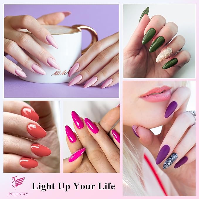 phoenixy 24 Gel Nail Polish Set, Gel Nail Polish Kit with Base Gloss Matte Top Coat Black Red Nail Polish Set Starter Kit Manicure Gift for Women-PCB9027