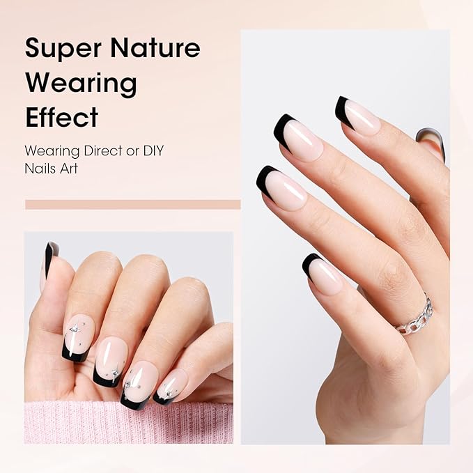 Gellen French Tip Press on Nails, Soft Medium Square French Gel Nails 150 Pcs, Classic Pink French Tip Nails, 3 in 1 No Need to File Natural Full Cover Tips 15 Sizes, Glue On Nails for Women Nails Art