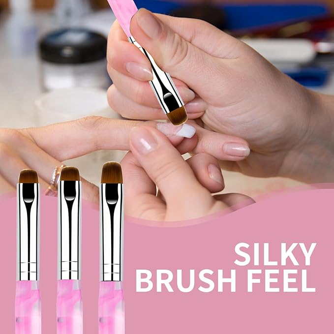 French Manicure Brush, Esclane 2 Way French Nail Brush with Dotting Tool for Manicure Cuticle Clean Up Nail Art Design, French Tip Brush (Pink, #16)