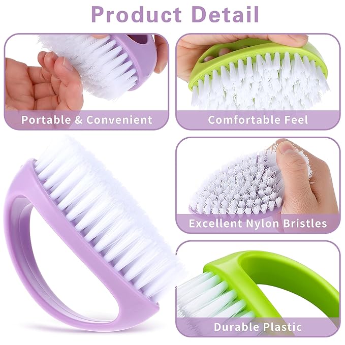 Hand Nail Brushes, 2pcs Grip Clean Heavy Duty Nail Brushes for Cleaning Fingernails Nylon Firm Stiff Bristles Deep Clean Scrubber for Mechanics Gardeners Hand Under Nails Toes(Green, Purple)