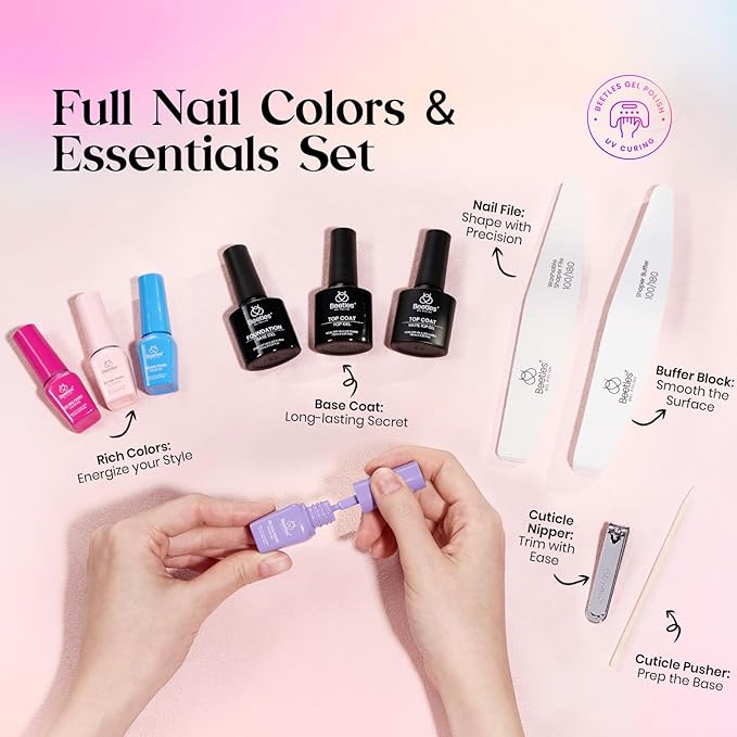 Beetles Gel Nail Polish Set - Seasons Variations 48 Colors Gel Polish Kit Brown Nude Pink Red Blue White with Base Top Coat Home DIY UV LED Soak Off Nail Art Salon Manicure Starter Kit Gift for Women