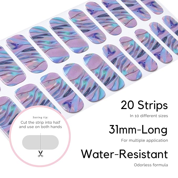 NAILOG Semi Cured Gel Nail Strips (20 Extra Long Stickers/Wraps) | Buy 2 Get 1 UV Lamp| Glossy & Long Lasting Soft Gel Finishing | La Plage, 1.0 Count