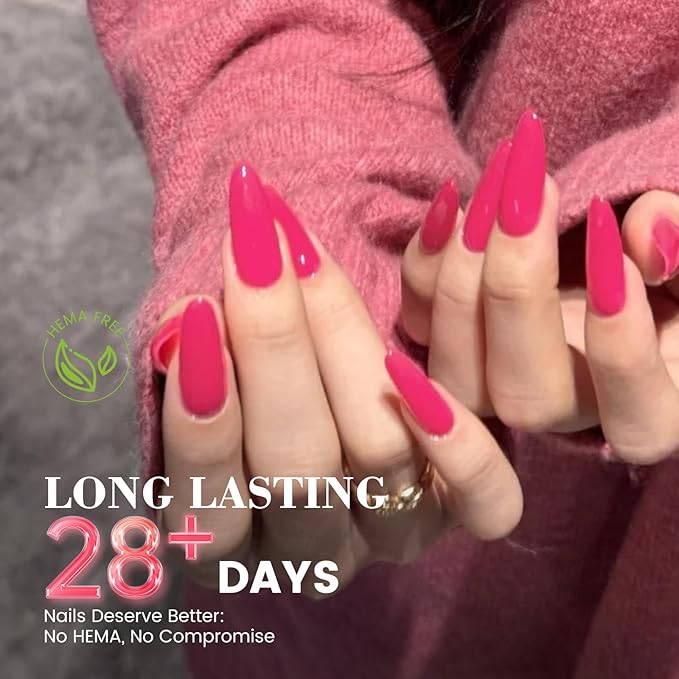 HEMA and TPO Free Gel Polish Spring Summer Colors, 18 ML Hot Pink One Step Gel Nail Polish 3-in-1, Neon Pink Gel Nail Polish for U V Light, Soak Off Gel Polish for Women Girl Nail Lovers