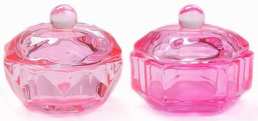 2 Pcs Pink Glass Nail Art Cups Nail Dipping Jars Nail Dappen Dishes Bowls Nail Powder Holders Nail Liquid Containers with Lid Nail Salon Supplies Hexagon Nail Art and Polish