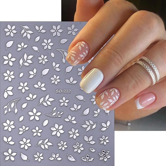 6Sheets Flower Nail Art Stickers 3D Bronzing Floral Leaf Nail Decals Self Adhesive Metallic Rose Gold Silver Flowers Design Nail Supplies Spring Nail Stickers Decoration for Acrylic Nails DIY