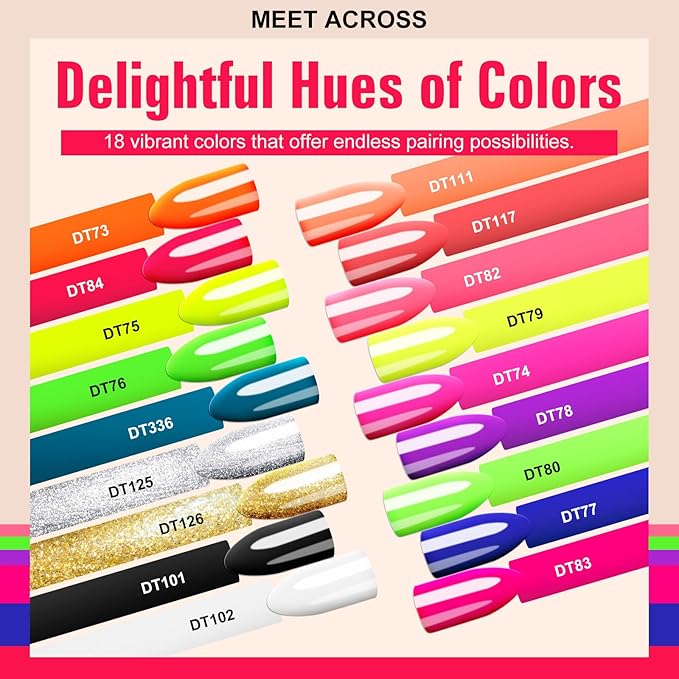 MEET ACROSS 18pcs Gel Nail Polish Set Soak Off UV LED Lamp Gel Nail Polish Kit (SET-5, 18pcs)