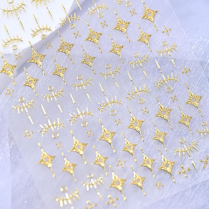 Gold Nail Stickers Star Nail Art Stickers 5D Embossed Nail Decals Gold Star Snake Design Nail Supplies for Women DIY Nail Art