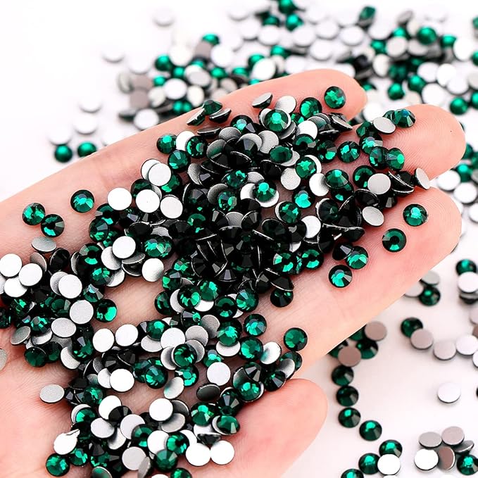 Emerald Rhinestones Flatback Rhinestone for Crafts Glass Nail Rhinestones Nail Gems Crystals for Makeup Bags Shoes Decoration DIY(SS16,1440pcs,Emerald)