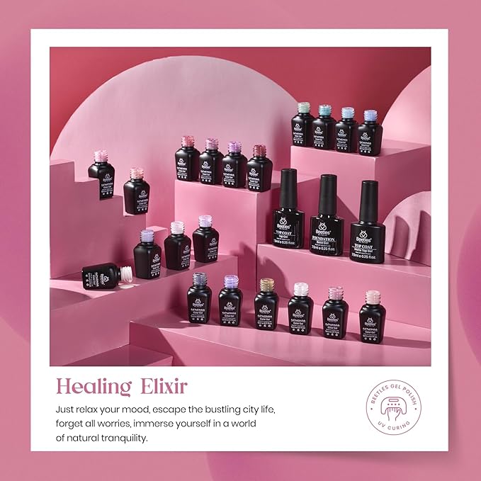 Beetles Neutral Gel Nail Polish Set – Healing Elixir Winter Gel Nail Polish Kit, 20 Colors Pink Blue White Green Pearl with Base Coat Matte Glossy Top Coat for DIY Manicure Gift for Women