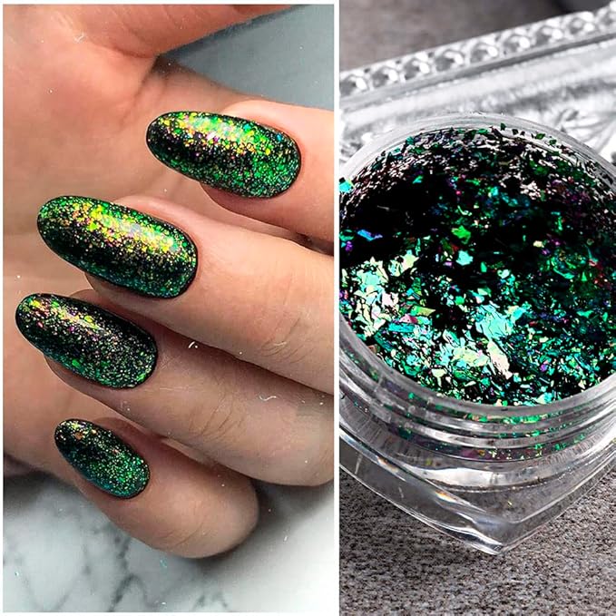 Nail Art Chameleon Glitters Sequins Chunky Iridescent Holographic Flakes Confetti Iridescent Powder for Nail DIY Craft 4 Jars
