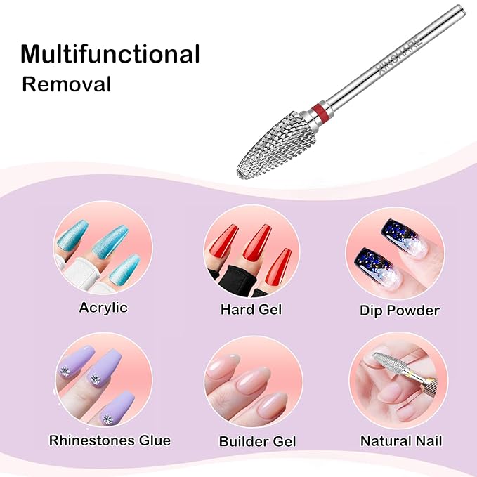Nail Drill Bits 3/32" Carbide Professional Safety Tungsten Nail File Cone Drill Bit for Acrylic Nail Gel Cuticle cleaner Manicure Pedicure Nail Polishing, Beginner Salon,Fine