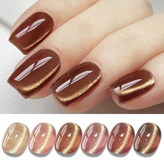 Double Rhythm 6 Colors Cat Eye Gel Polish Set Shimmer Glitter with Magnet Holographic Reflective Magnetic UV Nail Art Kit (6-Kit 42)