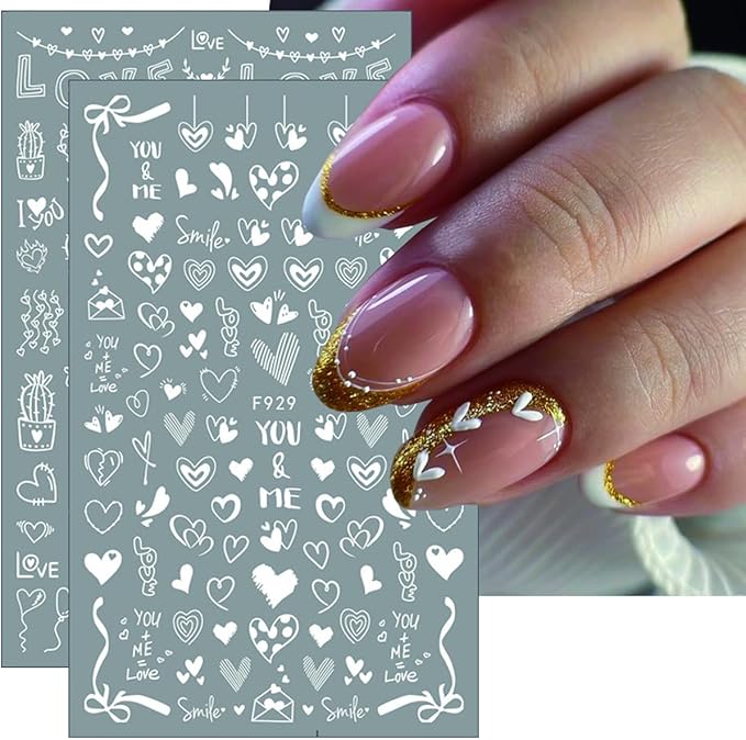 8 Sheets Valentines Nail Art Sticker Red Romantic Heart Nail Decals Personalized Bow Nail Design Stickers Love Letter False Nails Valentines Nail Design Stickers Glossy Nail Art Supplies for Women