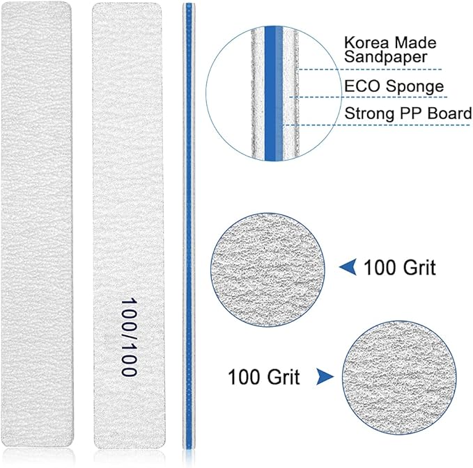 Nail Files-Nail File for Acrylic Nails 100/100 Grit, 12 PCS Nail Files Emery Boards for Acrylic Nails, Washable Thick Professional Manicure Tools for Nail Tech