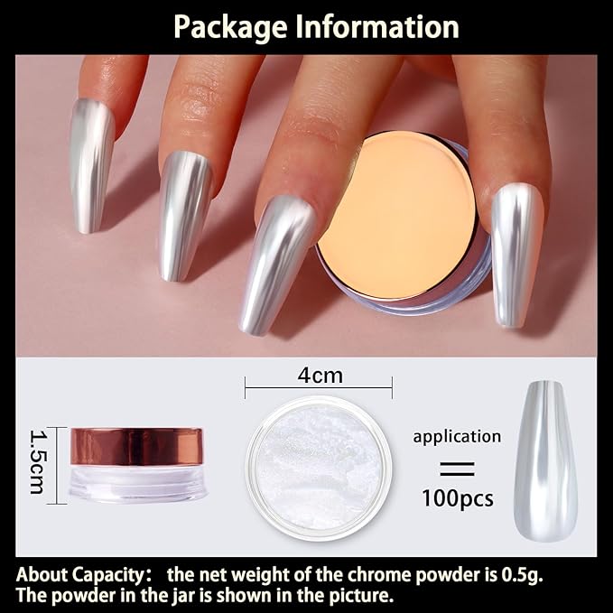 Allstarry Unicorn Chrome Nail Powder, Aurora Mermaid Iridescent White Pearl Nail Chrome Powder Pigment Glitter Fairy Dust for Nail Art, Manicure, Gel Nail Polish - Moonlight White
