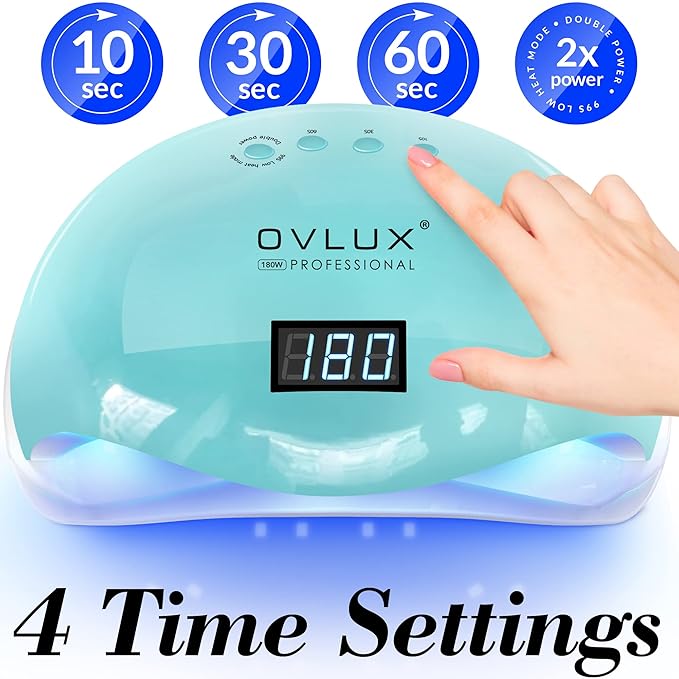 OVLUX 180W UV LED Nail Lamp - Professional Fast Nail Dryer for Gel Polish with 57 LEDs, Auto Sensor, LCD Display, 4 Timer Settings, Cures Fingernails & Toenails, for All Gel Types - Color Tiffany