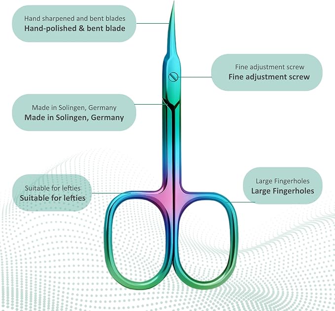 Nail Cuticle Scissors 2Pcs small scissors Stainless Steel Cuticle skin tag scissors Extra Fine Curved Color Manicure Scissors Nail Scissors Suitable for Eyebrows Eyelashes And Nail Trimming