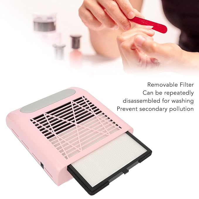 Nail Dust Collector with Reusable Filters, Professional 80W Strong Suction Power Nail Extractor Vacuum, Low Noise Acrylic Nail Dust Cleaner for Home Salon Use, Christmas Gift