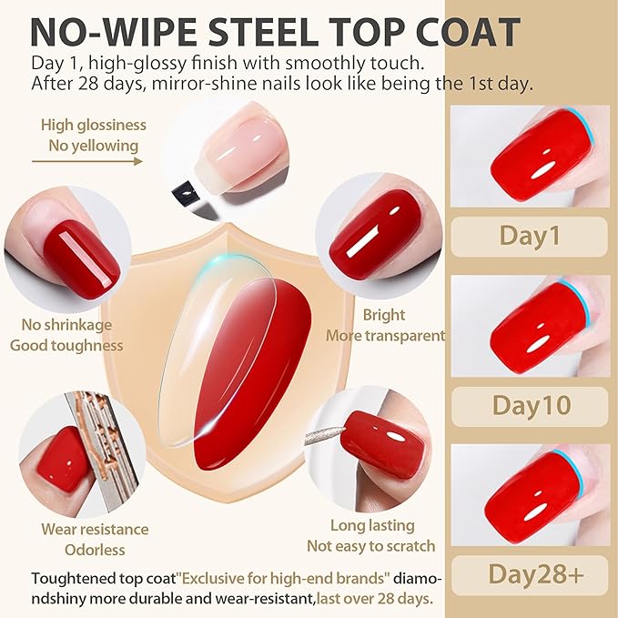 UNA GELLA Base Top Coat Set, 2PCS Gels Top Base Coat Gel Polish U V for Gel Nail Polish, Diamond Shiny, Protects Nails Healthy, Clear Base Coat & No Wipe Top Coat for DIY Nail Art Home