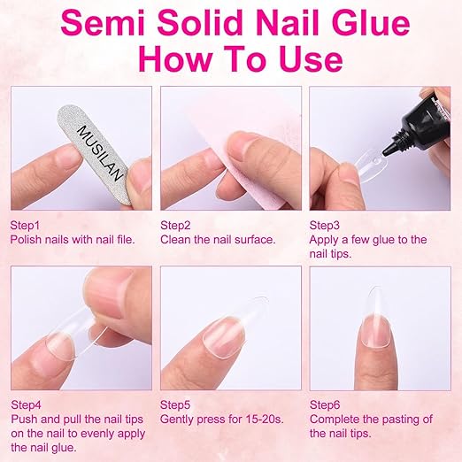 5PCS Semi Solid Nail Glue, New Super Strong Solid Nail Glue for Acrylic Nails Press Ons Nails Quick Drying No UV Light Long Lasting for Acrylic Fake Nails Tips Chip-Resistant & Longwear Formula
